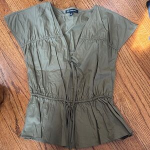 INC International Concepts Olive Tie-Front Peplum Blouse